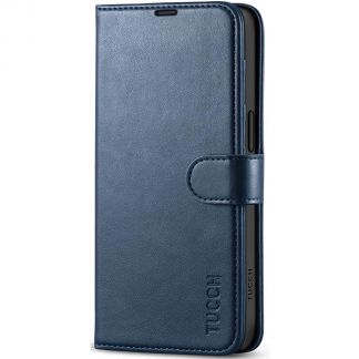 TUCCH iPhone 15 Leather Wallet Case, iPhone 15 Flip Case with Magnetic Clasp - Dark Blue