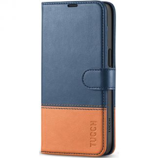 TUCCH iPhone 15 Leather Wallet Case, iPhone 15 Flip Case with Magnetic Clasp - Blue&Brown