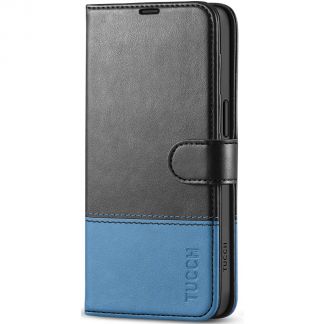 TUCCH iPhone 15 Leather Wallet Case, iPhone 15 Flip Case with Magnetic Clasp - Black&amp;amp;Light Blue