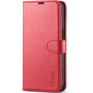 TUCCH iPhone 15 Leather Wallet Case, iPhone 15 Flip Case with Magnetic Clasp - Red