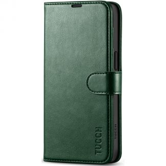 TUCCH iPhone 15 Leather Wallet Case, iPhone 15 Flip Case with Magnetic Clasp - Midnight Green