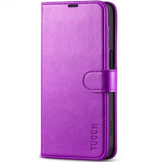 TUCCH iPhone 15 Leather Wallet Case, iPhone 15 Flip Case with Magnetic Clasp - Purple