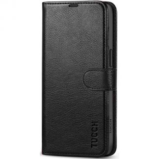 TUCCH iPhone 15 Plus Wallet Case, iPhone 15 Plus Leather Case with Card Holder and Stand - Full Grain Black
