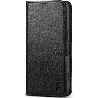 TUCCH iPhone 15 Pro Wallet Case, iPhone 15 Pro Leather Case with Card Holders and Stand - Full Grain Black