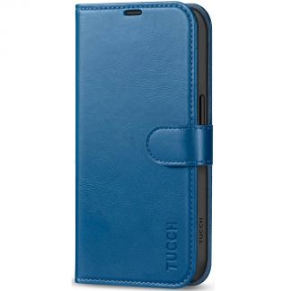 TUCCH iPhone 15 Pro Wallet Case, iPhone 15 Pro Leather Case with Card Holders and Stand - Retro Blue