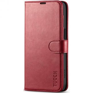 TUCCH iPhone 15 Pro Max Wallet Case, iPhone 15 Pro Max Leather Case Magnetic Closure with Card Slots - Dark Red