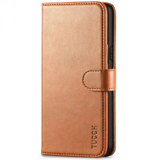 TUCCH iPhone XS Wallet Case Folio Style Kickstand With Magnetic Strap-Light Brown