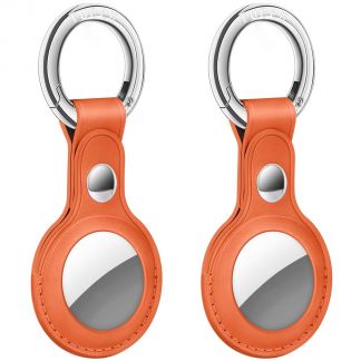 TUCCH AirTag Keychain for Apple AirTag, Protective PU Leather AirTags Case Tracker Cover with Key Ring for Air Tag,  AirTag Dog Collar Holder Orange - 2 PCS