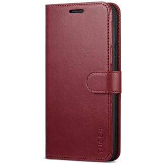 TUCCH iPhone XR Wallet Case Folio Style Kickstand With Magnetic Strap-Dark Red