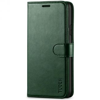 TUCCH iPhone XR Wallet Case Folio Style Kickstand With Magnetic Strap-Midnight Green