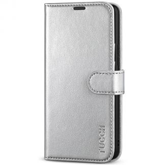 TUCCH Samsung S22 Wallet Case, Samsung Galaxy S22 5G Flip PU Leather Cover, Stand with RFID Blocking and Magnetic Closure-Shiny Silver
