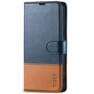 TUCCH Samsung S22 Wallet Case, Samsung Galaxy S22 5G Flip PU Leather Cover, Stand with RFID Blocking and Magnetic Closure-Dark Blue &amp;amp; Brown