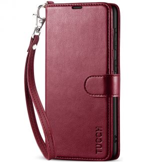 TUCCH Samsung S23FE Wallet Case, Samsung Galaxy S23 FE 5G Flip Leather Cover - Wristlet Wine Red