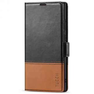 TUCCH Samsung S23 Ultra Wallet Case, Samsung Galaxy S23 Ultra 5G Flip Leather Cover-Black & Brown