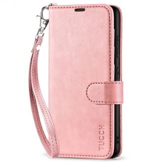 TUCCH Samsung S23 Wallet Case, Samsung Galaxy S23 5G Flip Leather Cover-Wrist Strap - Rose Gold