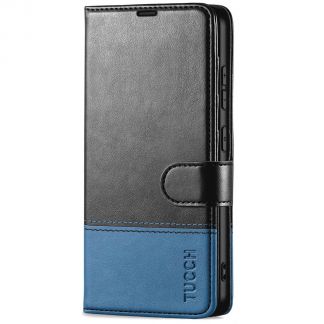 TUCCH Samsung S24 Wallet Case, Samsung Galaxy S24 5G Leather Case Folio Cover - Black&amp;Light Blue