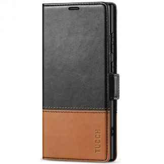 TUCCH Samsung S24 Ultra Wallet Case, Samsung Galaxy S24 Ultra 5G Leather Case Folio Cover - Black&amp;Brown