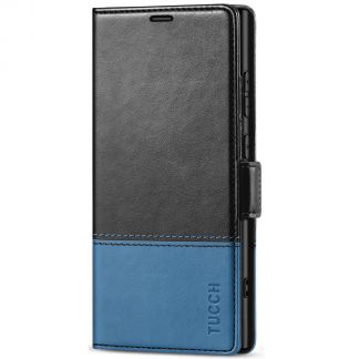 TUCCH Samsung S24 Ultra Wallet Case, Samsung Galaxy S24 Ultra 5G Leather Case Folio Cover - Black&amp;Light Blue