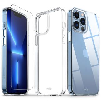 TUCCH iPhone 13 Pro Max Clear Case, iPhone 13 Pro Max 5G TPU Case with Glass Screen Protector, Scratchproof Shockproof Slim Crystal Clear Case