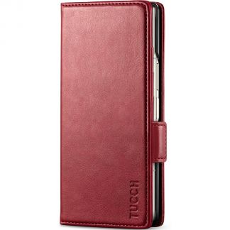 TUCCH SAMSUNG Galaxy Z Fold6 5G Magnetic Closure Leather Wallet Case with S Pen Holder - Dark Red