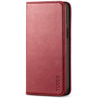 TUCCH iPhone 14 Wallet Case - iPhone 14 Flip Cover With Magnetic Closure-Dark Red