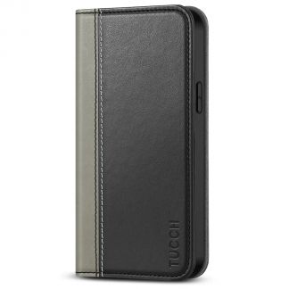 TUCCH iPhone 14 Wallet Case - iPhone 14 Flip Cover With Magnetic Closure-Black &amp;amp; Grey