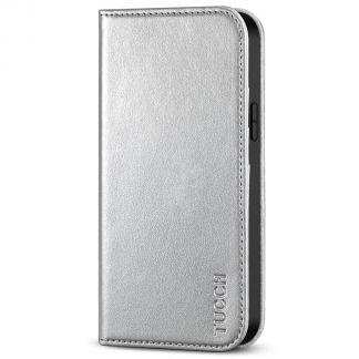 TUCCH iPhone 14 Wallet Case - iPhone 14 Flip Cover With Magnetic Closure-Shiny Silver