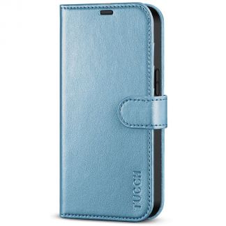 TUCCH IPhone 14 Wallet Case, IPhone 14 Book Folio Flip Kickstand Cover With Magnetic Clasp-Shiny Light Blue