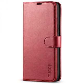 TUCCH IPhone 14 Plus Wallet Case, IPhone 14 Plus Book Folio Flip Kickstand With Magnetic Clasp-Dark Red