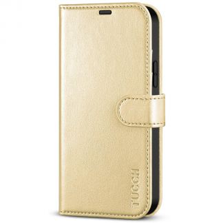 TUCCH IPhone 14 Plus Wallet Case, IPhone 14 Plus Book Folio Flip Kickstand With Magnetic Clasp-Shiny Champagne Gold
