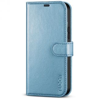 TUCCH IPhone 14 Plus Wallet Case, IPhone 14 Plus Book Folio Flip Kickstand With Magnetic Clasp-Shiny Light Blue