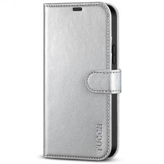 TUCCH IPhone 14 Plus Wallet Case, IPhone 14 Plus Book Folio Flip Kickstand With Magnetic Clasp-Shiny Silver