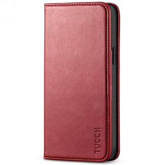 TUCCH IPhone 14 Plus Wallet Case - IPhone 14 Plus Flip Cover With Magnetic Closure-Dark Red