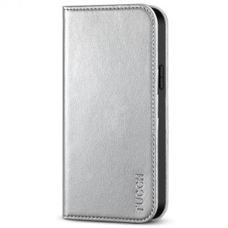 TUCCH IPhone 14 Plus Wallet Case - IPhone 14 Plus Flip Cover With Magnetic Closure-Shiny Silver