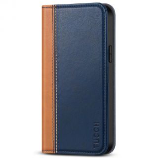 TUCCH IPhone 14 Plus Wallet Case - IPhone 14 Plus Flip Cover With Magnetic Closure-Dark Blue &amp;amp; Brown
