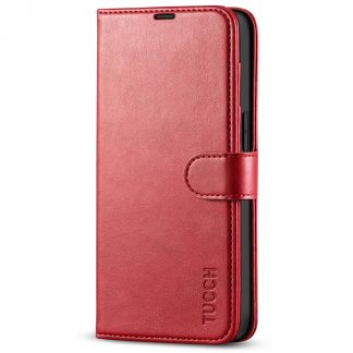 TUCCH IPhone 14 Wallet Case, IPhone 14 Book Folio Flip Kickstand Cover With Magnetic Clasp-Red