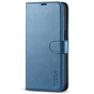 TUCCH IPhone 14 Wallet Case, IPhone 14 Book Folio Flip Kickstand Cover With Magnetic Clasp-Light Blue