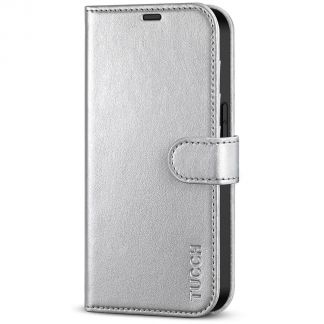 TUCCH IPhone 14 Pro Wallet Case, IPhone 14 Pro Book Folio Flip Kickstand Cover With Magnetic Clasp-Shiny Silver