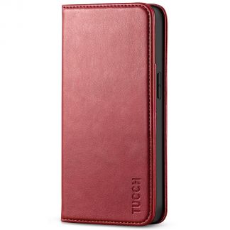 TUCCH iPhone 14 Pro Max Wallet Case - iPhone 14 Pro Max Flip Cover With Magnetic Closure-Dark Red