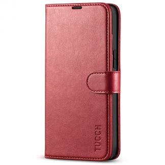 TUCCH iPhone 14 Pro Max Wallet Case, iPhone 14 Max Pro Book Folio Flip Kickstand Cover With Magnetic Clasp-Dark Red