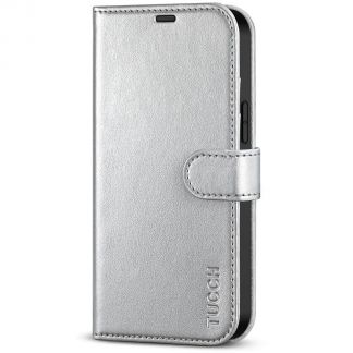 TUCCH iPhone 14 Pro Max Wallet Case, iPhone 14 Max Pro Book Folio Flip Kickstand Cover With Magnetic Clasp-Shiny Silver