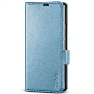 TUCCH SAMSUNG Galaxy Z Fold4 5G Wallet Case PU Leather Cover with S Pen Slot - Shiny Light Blue