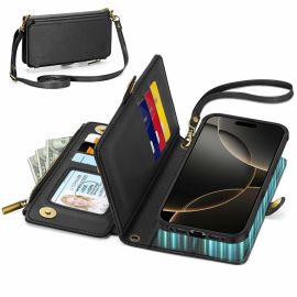 TUCCH iPhone Air Crossbody Wallet Case Zipper Bag, iPhone Air Leather Case Detachable 2IN1 Bag Phone Case,  RFID Blocking, Credit Card Slots, Stand, Magsafe Compatible, Magnets Phone Cover