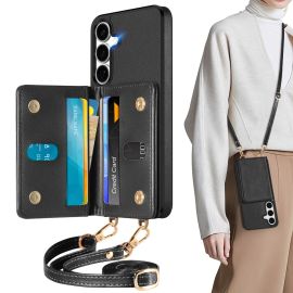 TUCCH SAMSUNG Galaxy S25 Plus PU Leather Case with Undetachable Wallet, SAMSUNG S25 Plus Crossbody Lanyard Phone Wallet Case