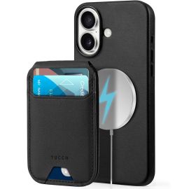 TUCCH iPhone 16 Plus Leather Case with Magnetic Card Holder, Removable, 2IN1, RFID Blocking Magsafe Compatible Raised Edges Shockproof PU Leather Case with Stand Card Holder