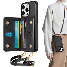 TUCCH iPhone 16 Pro Crossbody Wallet Case, iPhone 16 Pro Phone Case with Undetachable Card Holder + Adjustable Lanyard