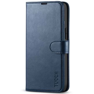 TUCCH iPhone 13 Mini Leather Wallet Case Folio Flip Book Full Protection Cover With Kickstand, Card Slots and Magnetic Clasp-Dark Blue