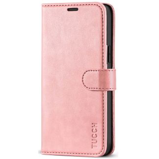 TUCCH iPhone 12 6.1-Inch Wallet Case, iPhone 12 Pro Folio Flip Kickstand With Magnetic Clasp-Rose Gold