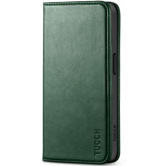 TUCCH iPhone 15 Wallet Case - Regular iPhone 15 Folio Leather Case With Magnetic Closure - Midnight Green