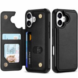 TUCCH iPhone 17 Leather Case with Undetachable Credit Card Wallet and Crossbody Lanyard, iPhone 17 Phone Case with Card Holder